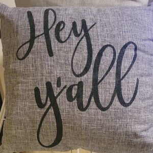 Gray Decorative Pillow with Black Script